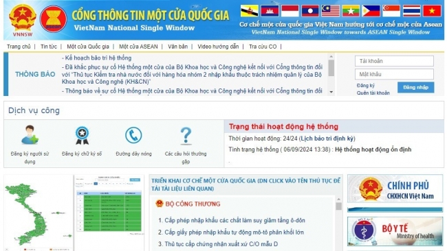 Hệ thống Cổng thông tin một cửa quốc gia đã chính thức trở lại bình thường