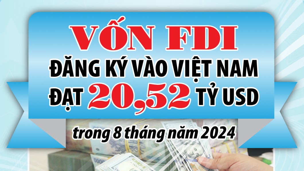 Infographics: 8 tháng năm 2024, cả nước thu hút 20,52 tỷ USD vốn đầu tư FDI