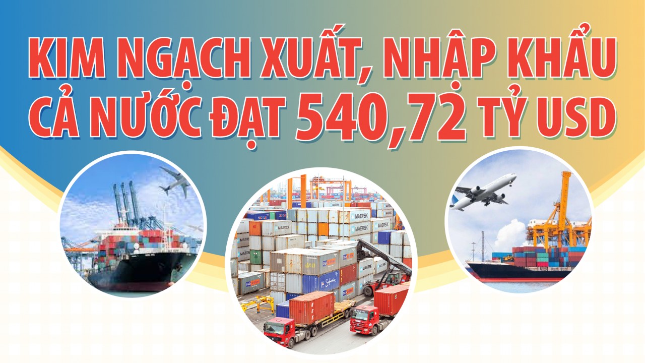 Infographics: Tổng kim ngạch xuất, nhập khẩu hàng hóa cả nước đạt 540,72 tỷ USD