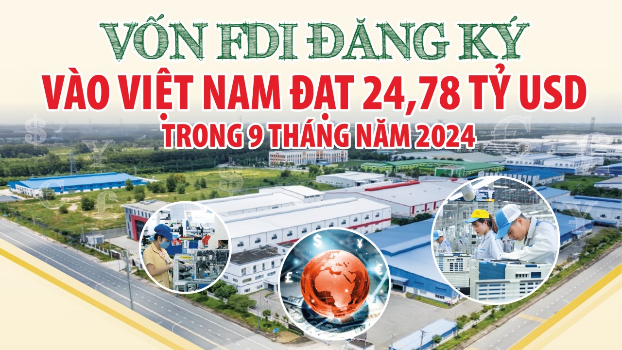 Infographics: 9 tháng năm 2024, cả nước thu hút 24,78 tỷ USD vốn đầu tư FDI