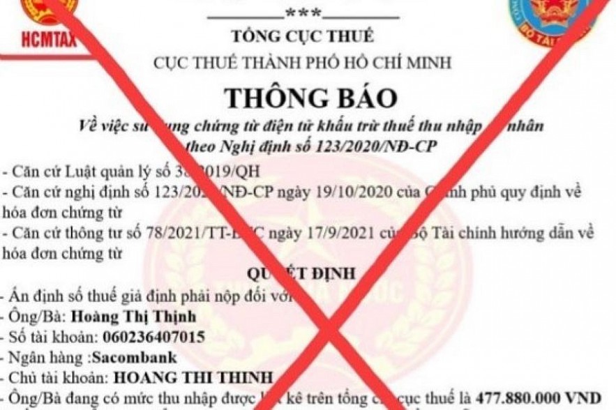 Một trong những giấy mời giả mạo cơ quan thuế để lừa ngươi nộp thuế tai TP. Hồ Chí Minh bị cơ quan thuế phát hiện. Ảnh: Cục Thuế TP. Hồ Chí Minh.