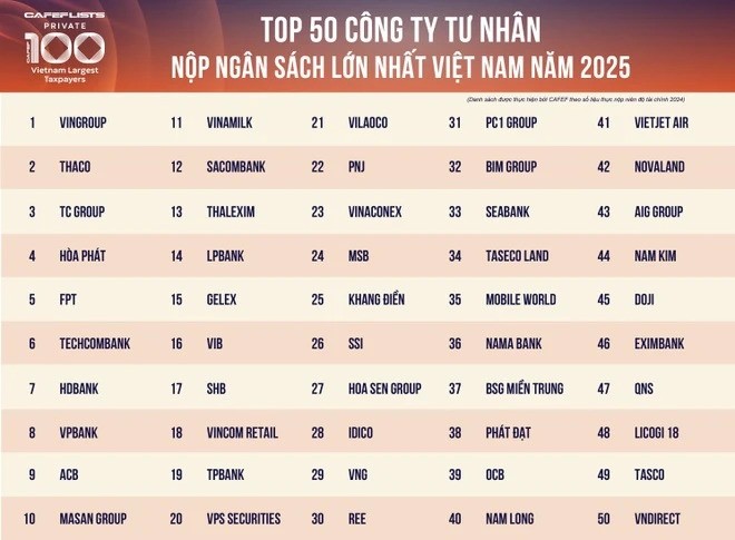 4 doanh nghiệp tư nhân nộp hơn 10.000 tỷ đồng vào ngân sách năm 2024 4 doanh nghiệp tư nhân nộp hơn 10.000 tỷ đồng vào ngân sách năm 2024