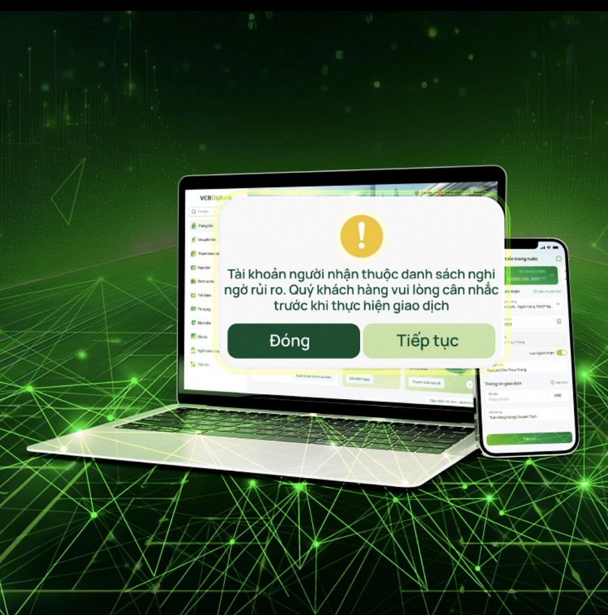 undefined Vietcombank mở rộng tính năng Cảnh báo tài khoản nhận tiền có dấu hiệu nghi ngờ gian lận, lừa đảo