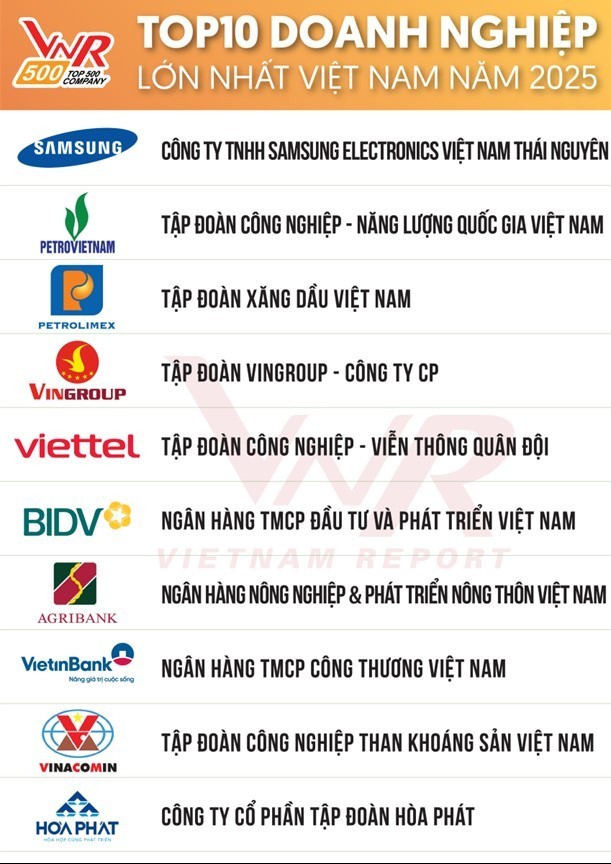 Hòa Phát là doanh nghiệp sản xuất duy nhất lọt TOP 10 Doanh nghiệp lớn nhất Việt Nam