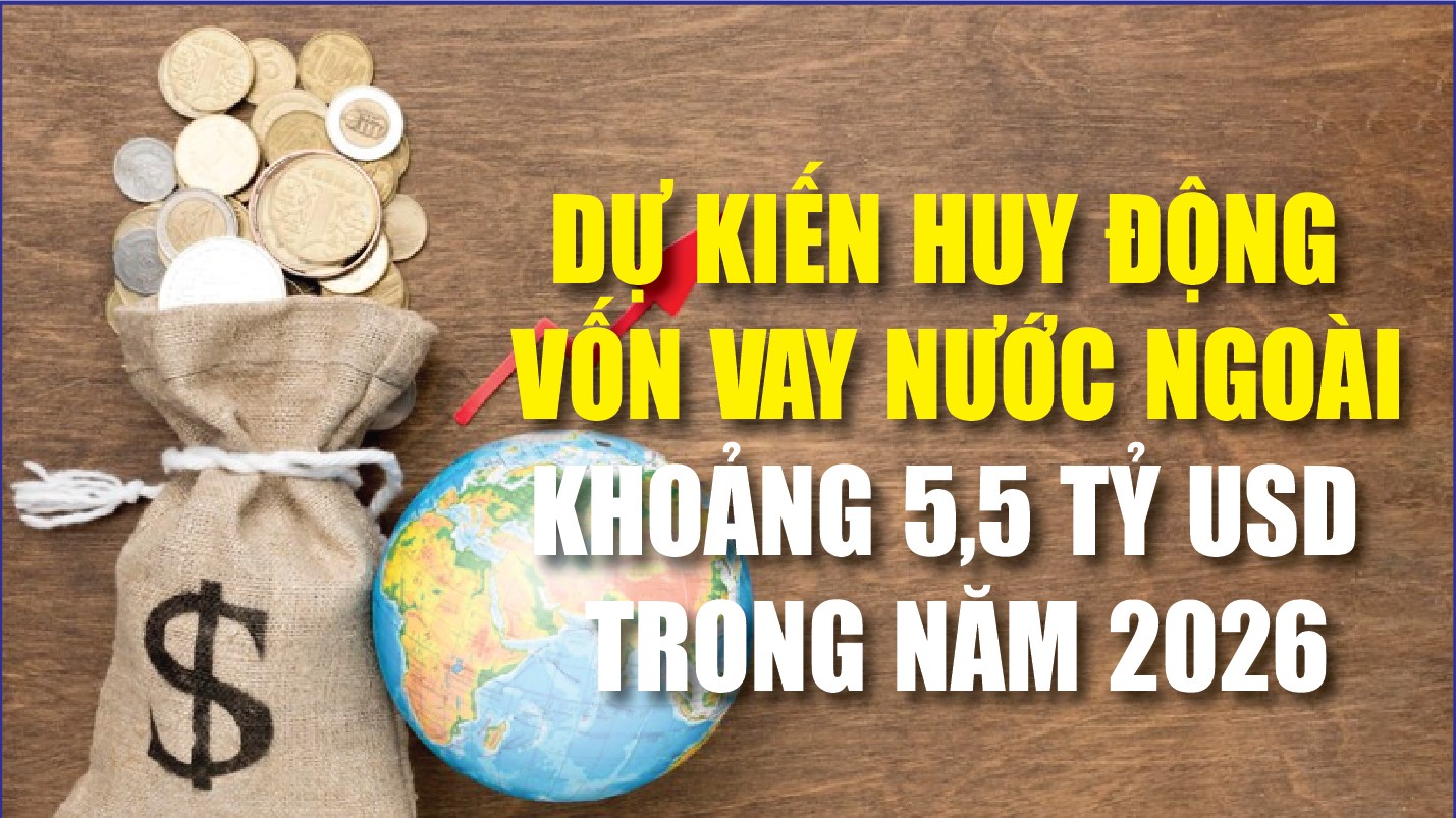 Infographics: Năm 2026, dự kiến huy động vốn vay nước ngoài khoảng 5,5 tỷ USD