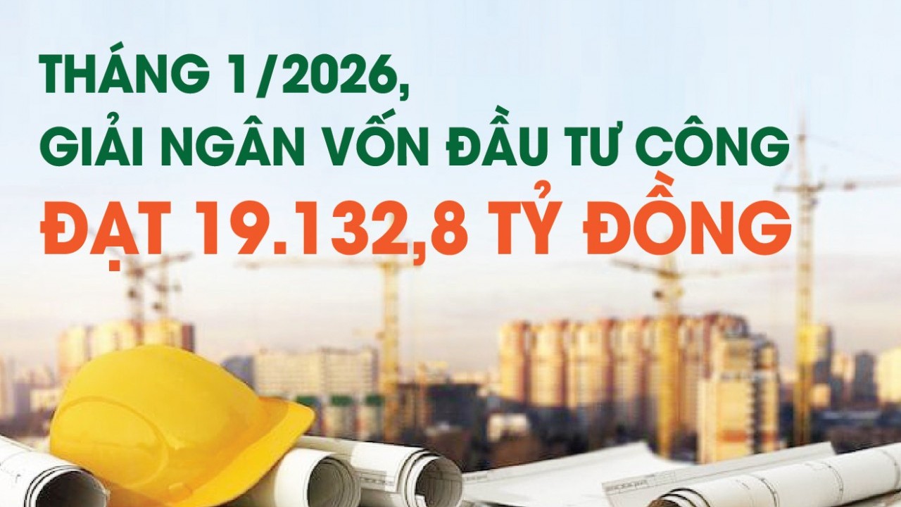 Infographics: Giải ngân vốn đầu tư công tháng 1/2026 đạt 19.132,8 tỷ đồng