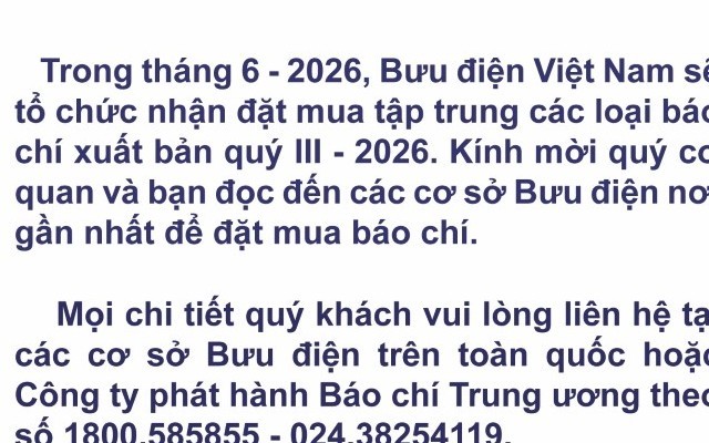 Bưu điện Việt Nam trân trọng thông báo