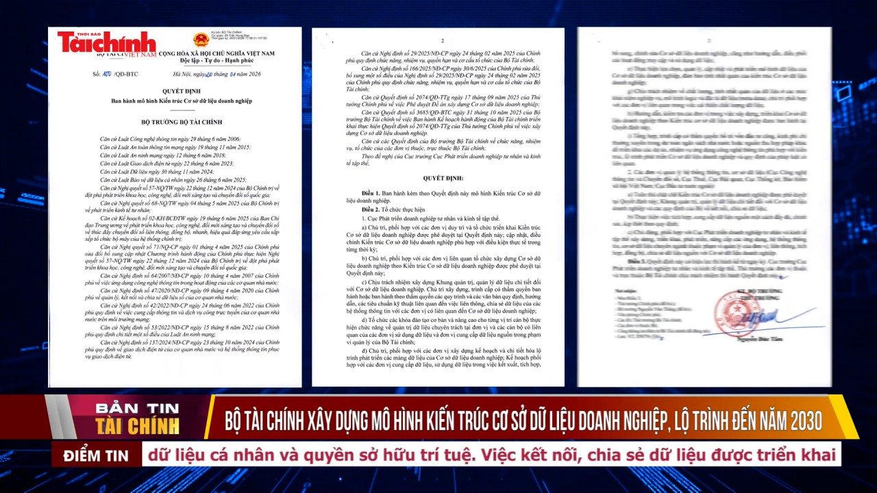 Bộ Tài chính xây dựng mô hình Kiến trúc Cơ sở dữ liệu doanh nghiệp, lộ trình đến năm 2030